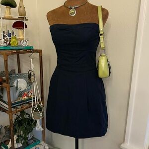 Y2K Preppy Navy Blue Abercrombie & Fitch Strapless A-Line Mini Dress - Medium